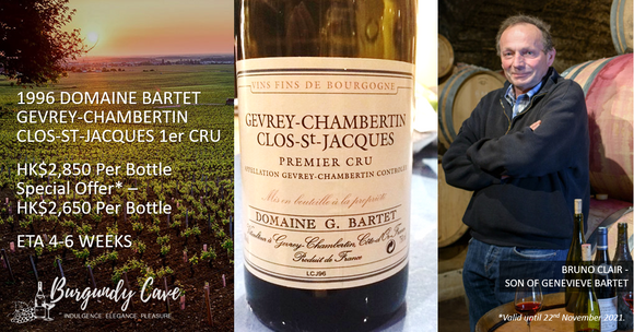 Extremely Rare! Domaine Bartet GC Clos St Jacques 1er Cru 1996 at Only HK$2,650/Bt