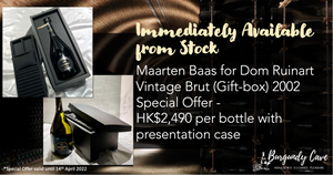 Special Offer! Maarten Baas for Dom Ruinart Vintage Brut (Gift-box) 2002 at only HK$2,490/bt!